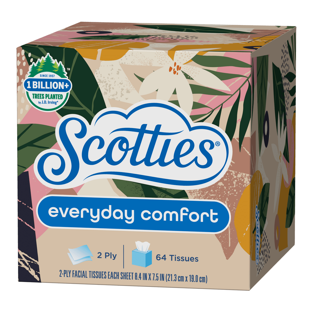 Scotties Everyday Comfort Facial Tissues, 4 Cube Boxes, 64 Facial Tissues per Box, 2-Ply (256 Total Sheets)