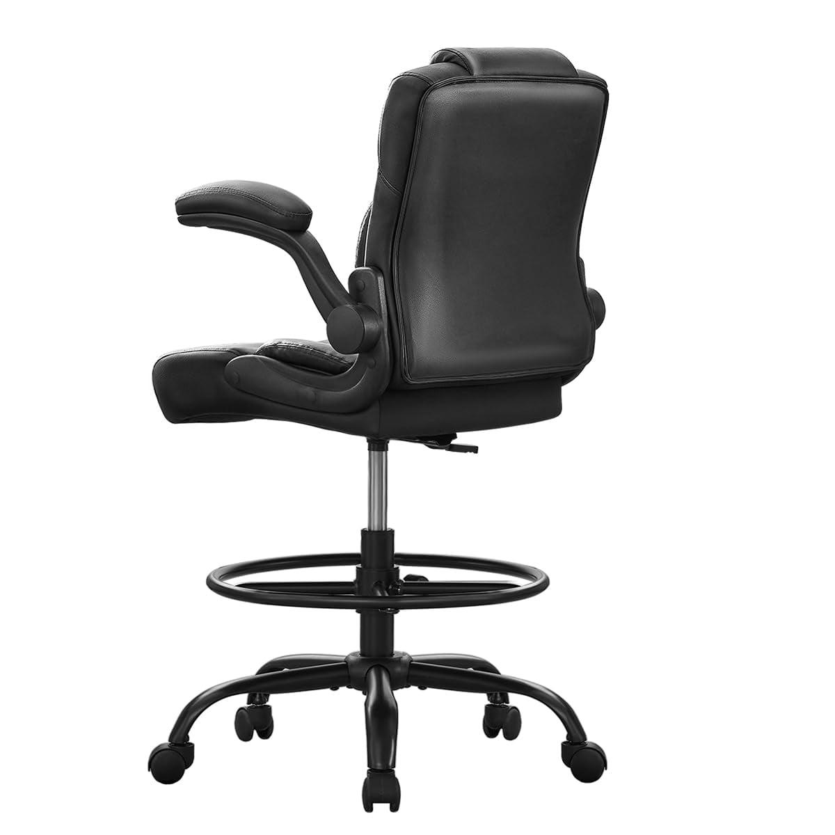 JONPONY 500 lbs Tall Office Chair with Flip-up Armrests for Standing Desk Executive Ergonomic Computer Leather Desk Chair with Lumbar Support, Adjustable Foot Ring for Home,Black