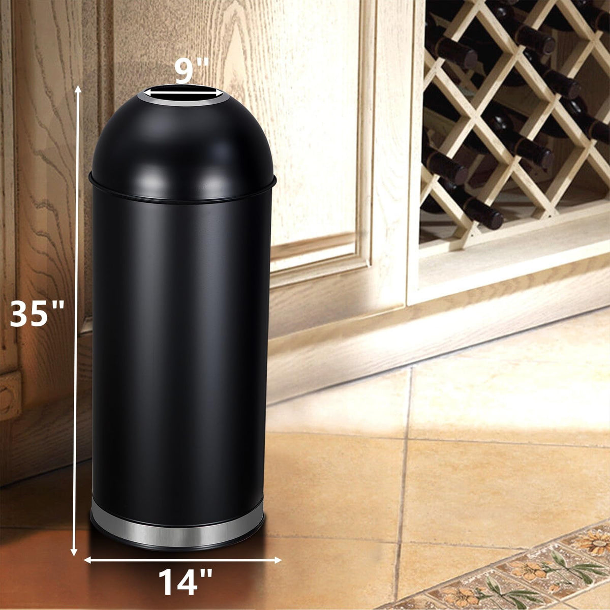 Huisuilinss 17 Gallon Trash Can,Black Open Top Trash Can,Commercial Stainless Steel Industrial Waste Basket Container, Metallic Black Large Garbage Enclosure for Home, Office, Restaurant, Restroom