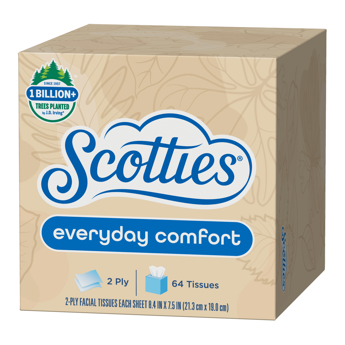 Scotties Everyday Comfort Facial Tissues, 4 Cube Boxes, 64 Facial Tissues per Box, 2-Ply (256 Total Sheets)