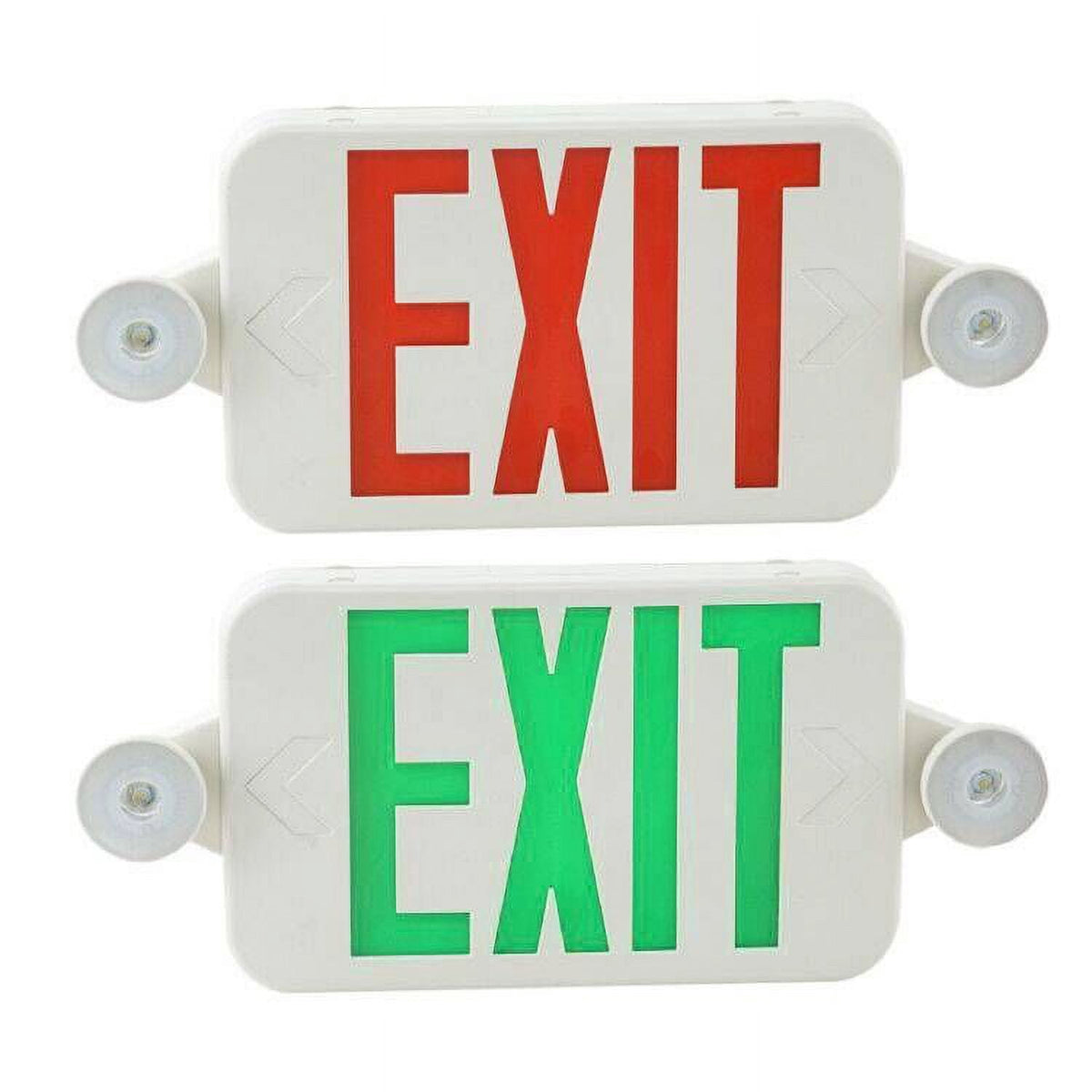 Spectsun 1 Pack Red & Green LED Exit Sign with Emergency Lights-Two LED Adjustable Head Emergency Exit Light,UL Listed-120-277VAC .