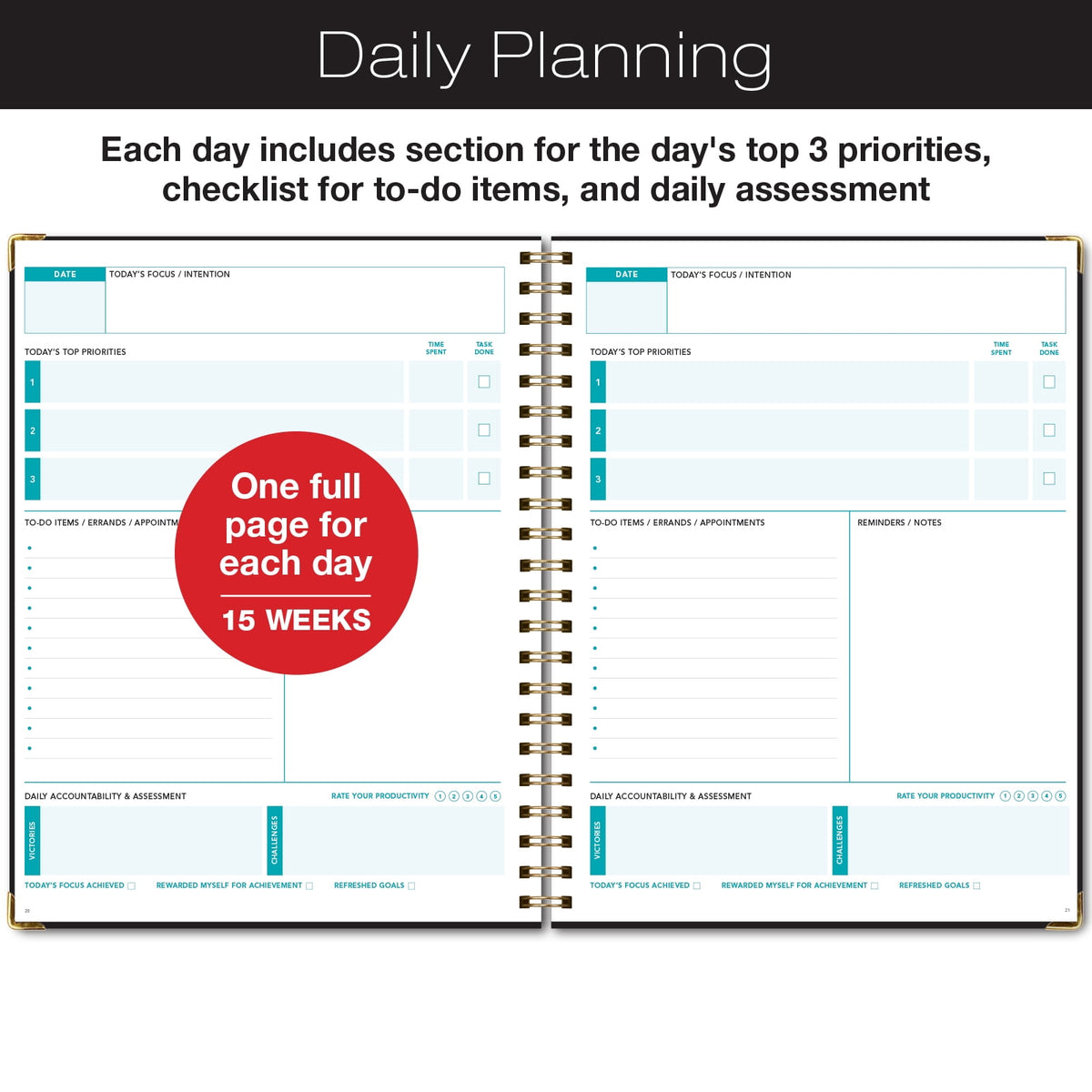 Global Printed Products Productivity Planner with Bookmark and Notepad - Spiral Notebook for Daily Planning - 8.5" x 11" (Brown) - GPP-0092-D