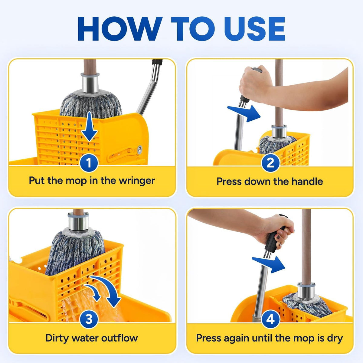 Commercial Mop Bucket with Wringer on Wheels, Heavy Duty Dual Chamber Industrial Mop Bucket Separate Dirty Water, Perfect for Business Household, Small 20 Quart Yellow