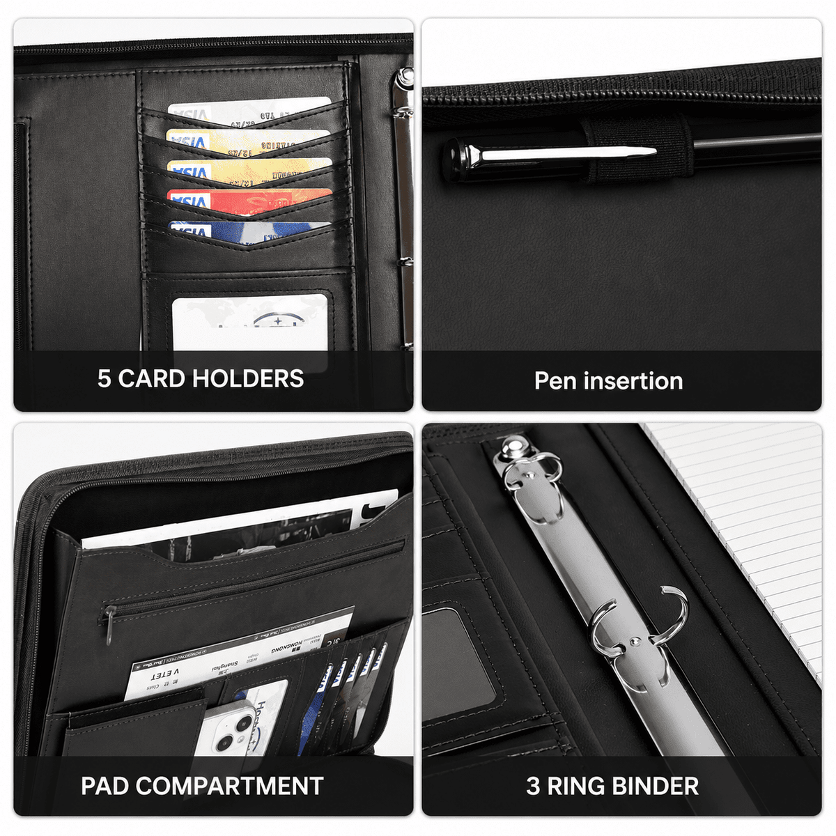 NATISERAUM Portfolio Binder, Includes 10 Sheet Protectors and 3 Notepads, 3-Ring Folder Organizer, A4 Padfolio with Zipper, Vegan Leather Tablet Sleeve,Office Supplies
