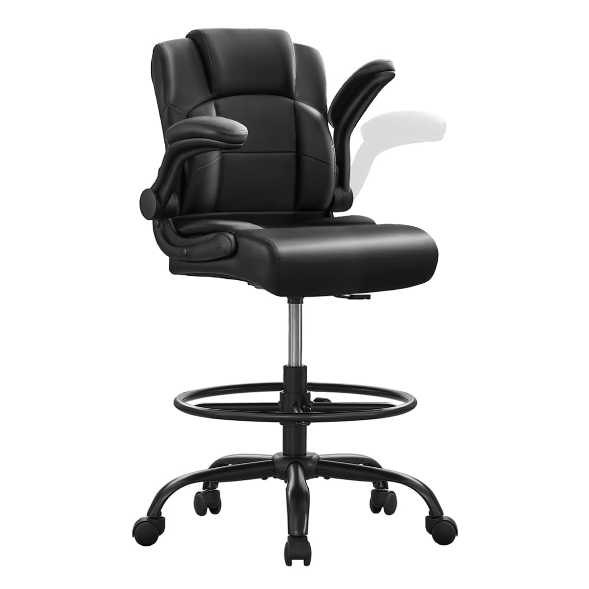 JONPONY 500 lbs Tall Office Chair with Flip-up Armrests for Standing Desk Executive Ergonomic Computer Leather Desk Chair with Lumbar Support, Adjustable Foot Ring for Home,Black