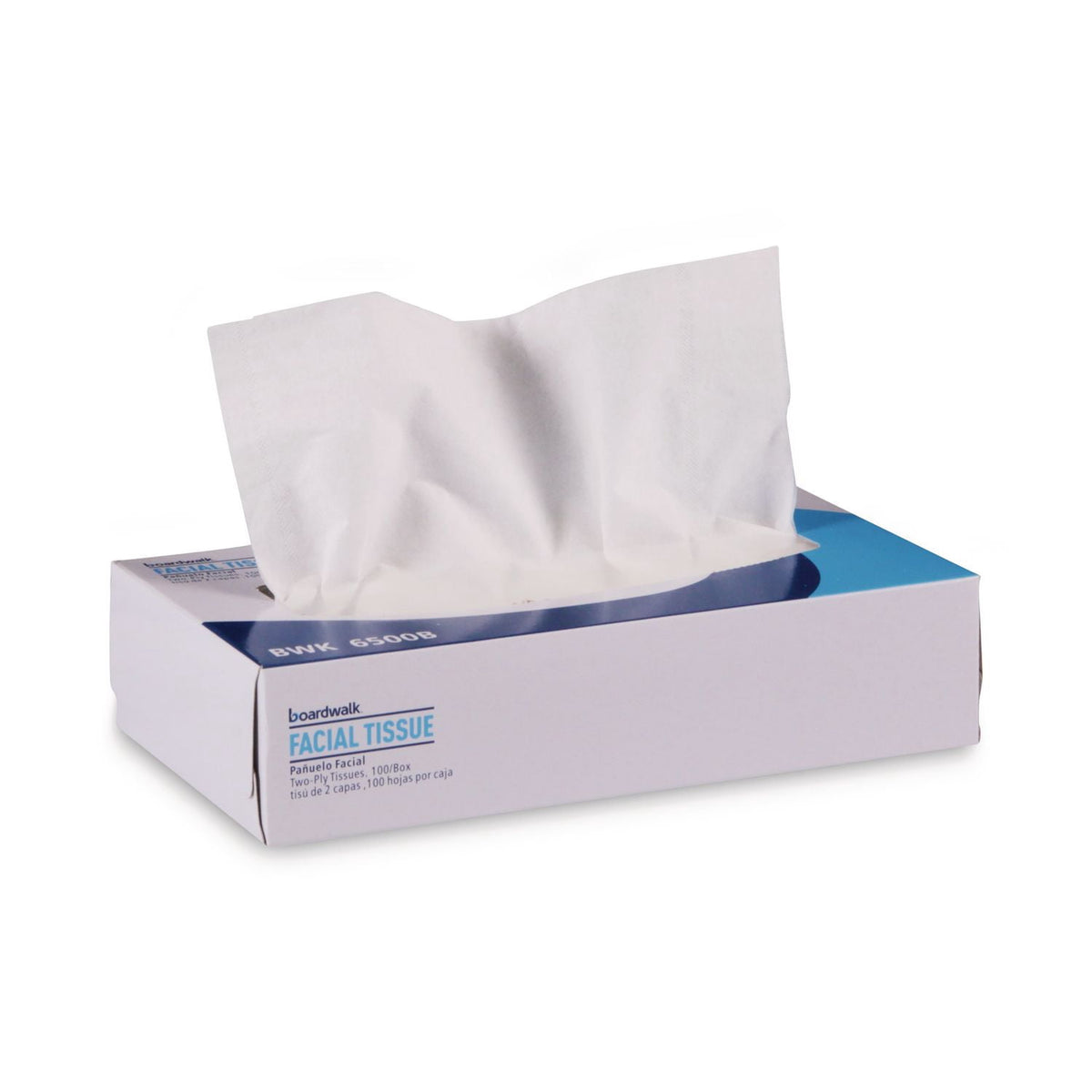 Boardwalk Office Packs Facial Tissue, 2-Ply, White, Flat Box, 100 Sheets, 30 Boxes/Carton, BWK6500B