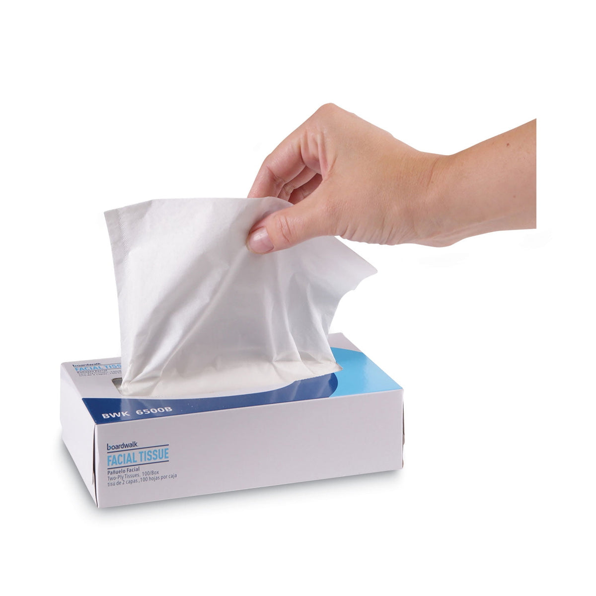 Boardwalk Office Packs Facial Tissue, 2-Ply, White, Flat Box, 100 Sheets, 30 Boxes/Carton, BWK6500B