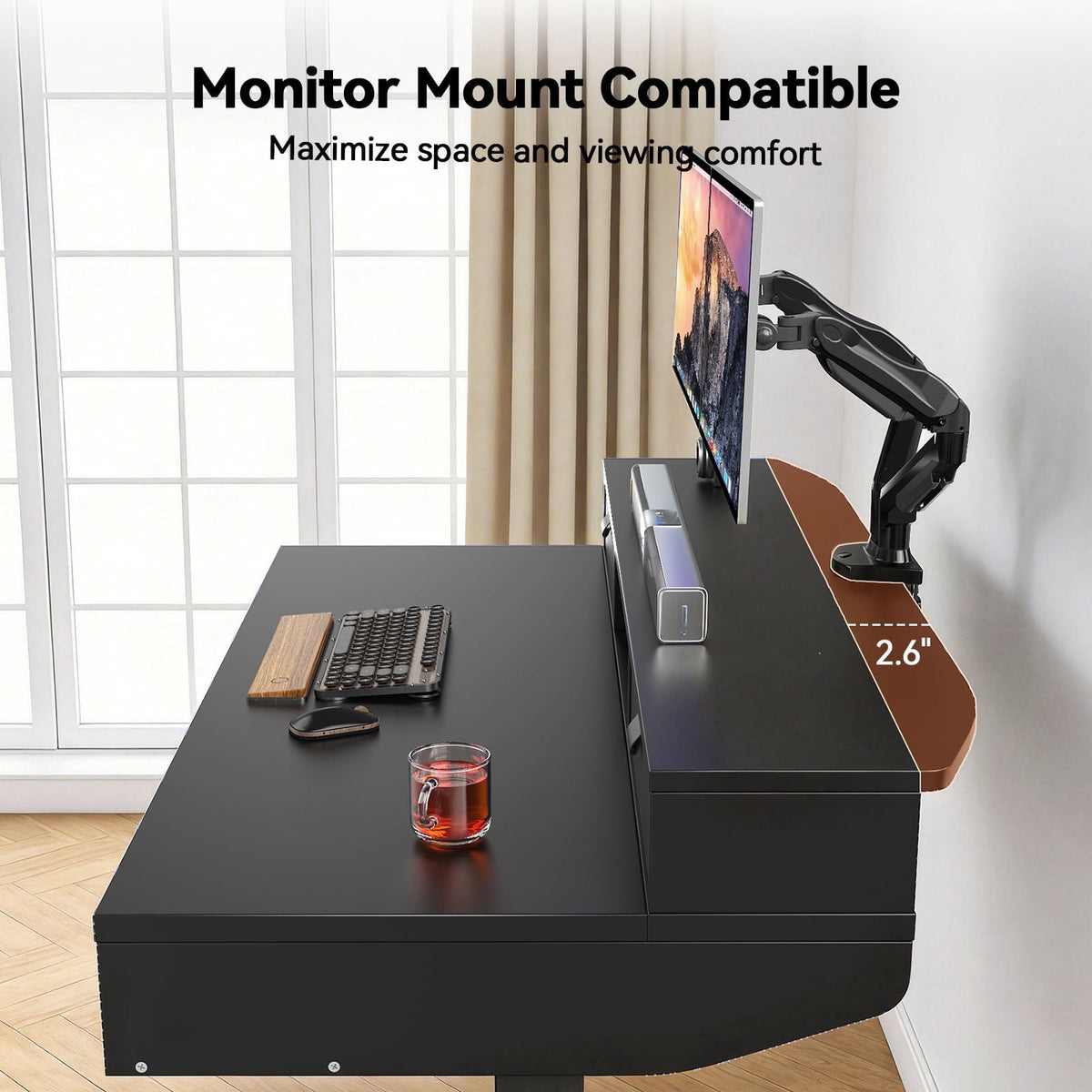 Electric Standing Desk with 5 Drawers, Monitor-Riser Design, 48" x 24" Height Adjustable Sit Stand Desk for Home Office, 4 Preset Pannel, Black