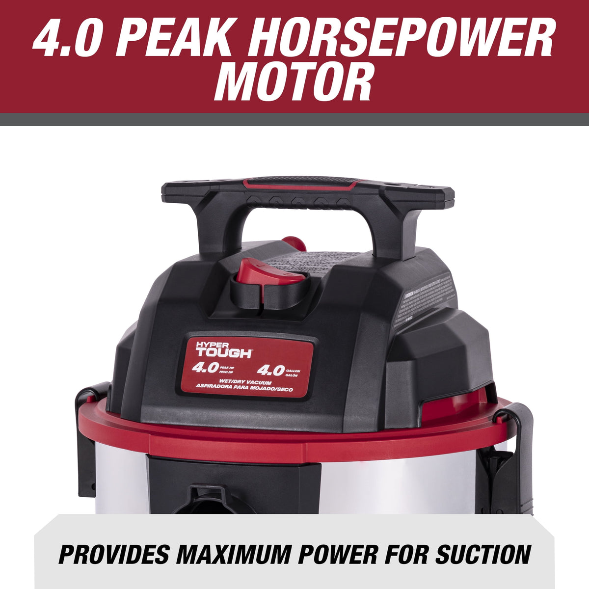 Hyper Tough 4 Gallon 4 HP Stainless Steel Wet Dry Vacuum for Home, Car, Garage & Workshop