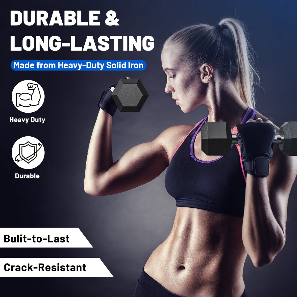 ROALW 150lb Hex Dumbbell Set with Heavy Duty Rack, Rubber Coated Weight Set for Home Gym Strength Training