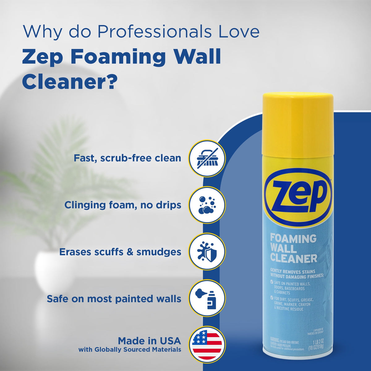 Zep No Scent Wall Cleaner Foam 18 oz