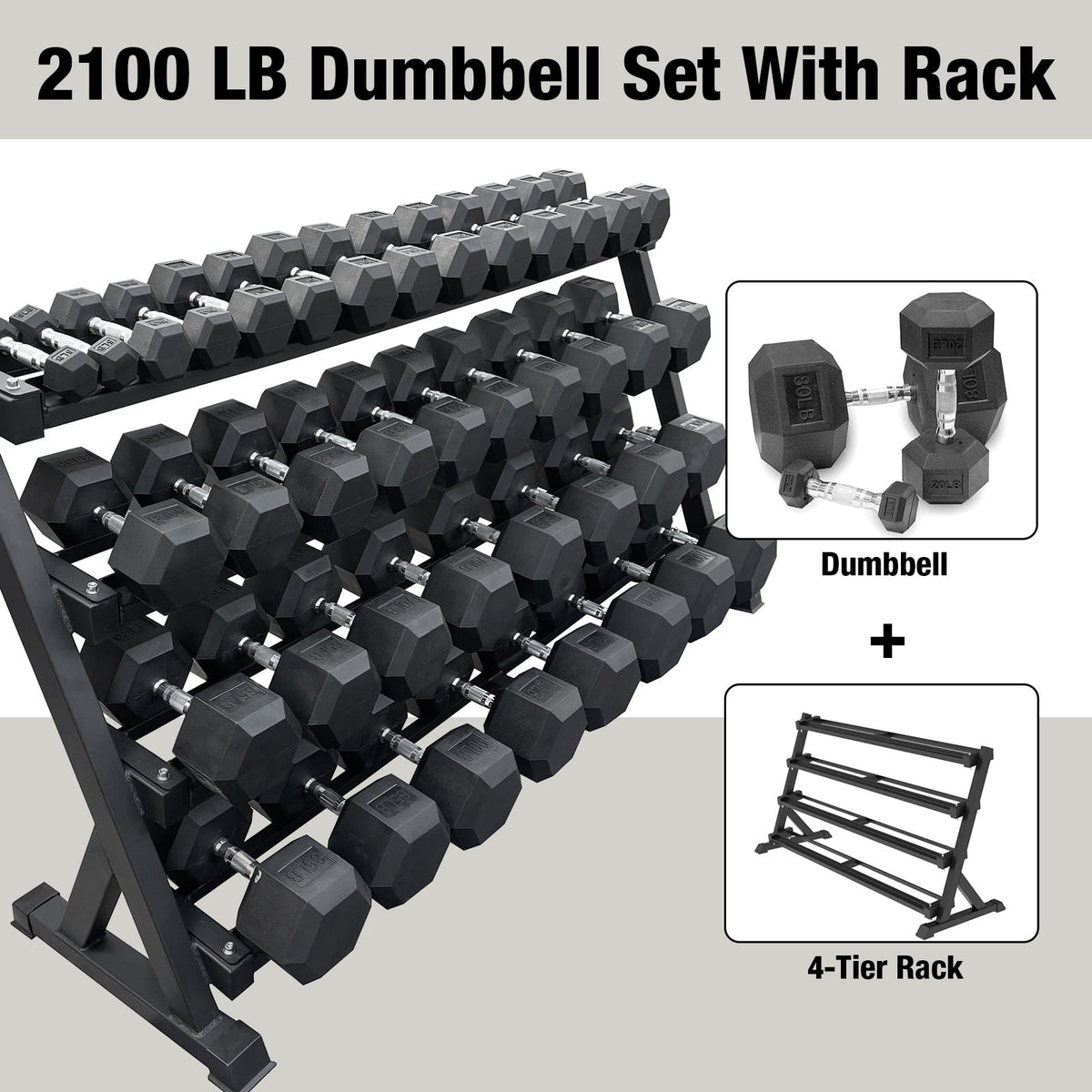 5–100 lbs Dumbbells Weight Set (20 Pairs) with Weight Storage Rack, 2100 lbs Hex Dumbbell Sets, Gyms Weights Dumbbells Sets with Rack, Weight Set for Home Gym, Strength Training
