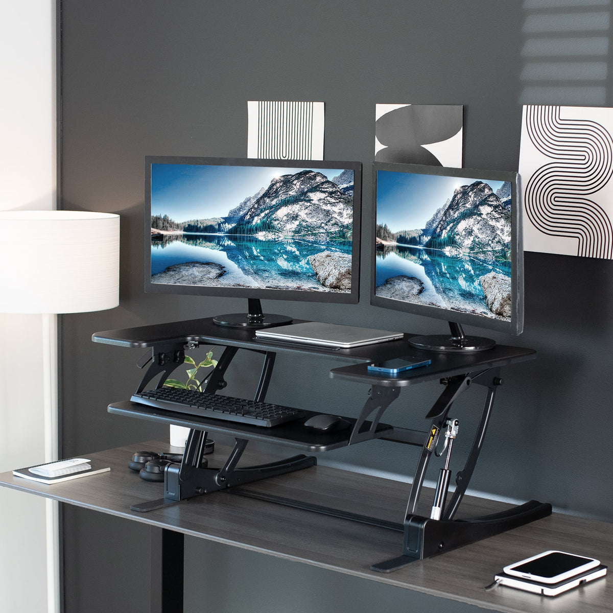 VIVO Black Height Adjustable Standing Desk Monitor Riser Tabletop Sit to Stand