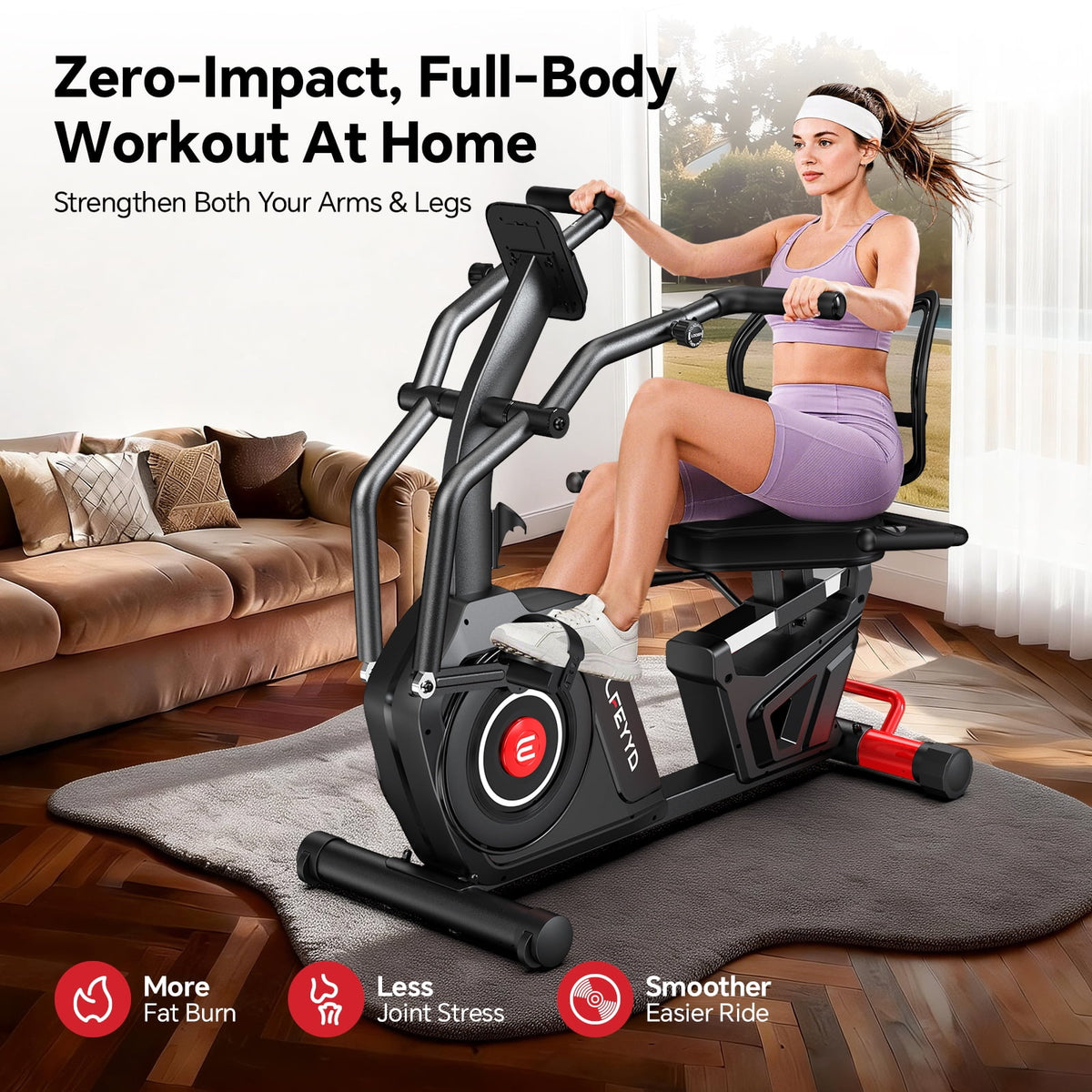 LFEYYD Light Commercial Recumbent Exercise Bikes for Seniors Magnetic Cross Trainer & Elliptical Machine with Arm Exerciser, Smart Bluetooth 400 lbs