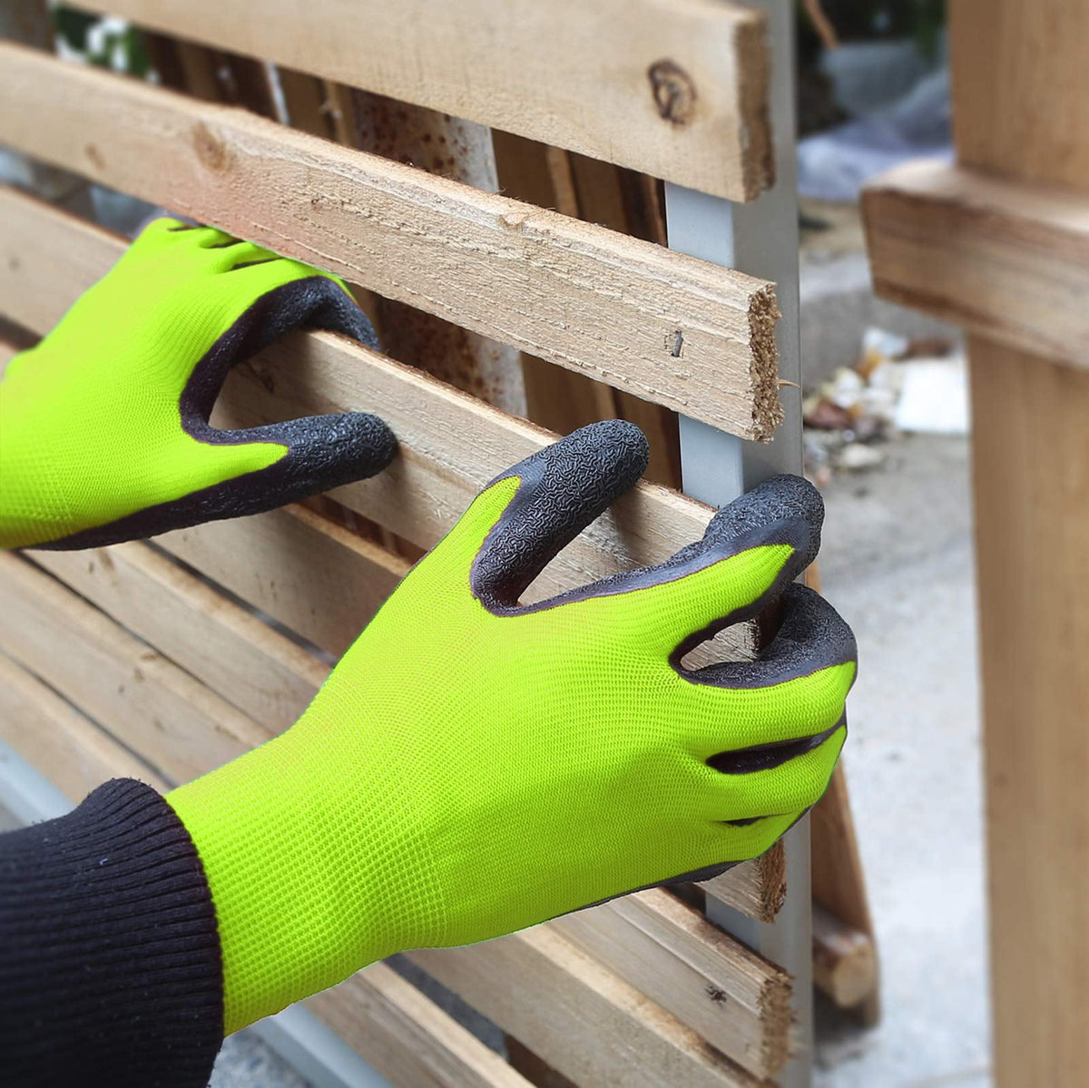 EvridWear 12 Pairs Green Latex Rubber Coated Safety Work Gloves Men Women Construction Warehouse Gardening (L)