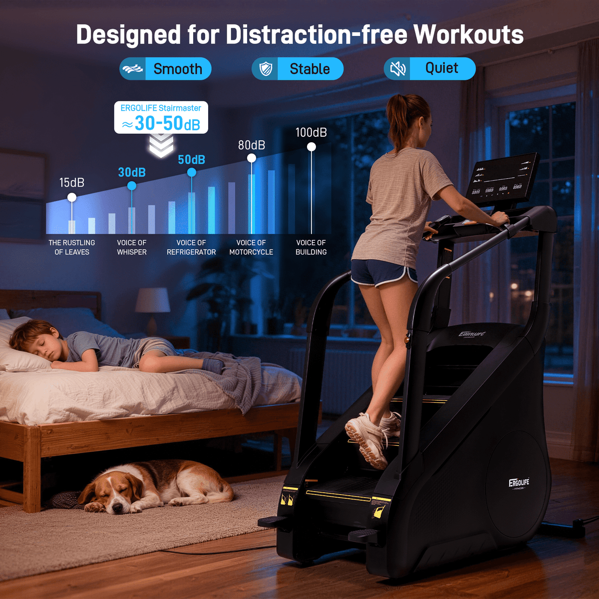 ERGOLIFE Stair Stepper Machine for Home Gym, Stair Climber with 25 Resistance Levels, 660 lbs Capacity, 7-Level Safety System, Natural Floating Step, Quiet Cardio Workout Machine with LED Touchscreen