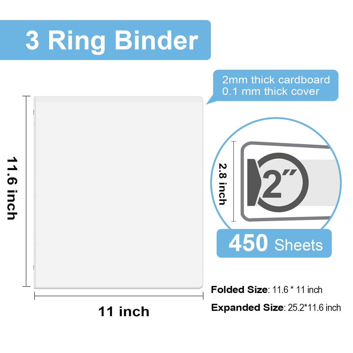 Comix Sturdy 1/2 inch 3 Ring View Binder,O-Ring, Holds 100 Sheets of Letter Size 12-Pack White,2mm-thick